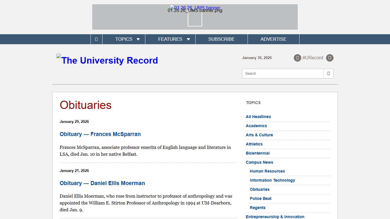 Obituaries The University Record
