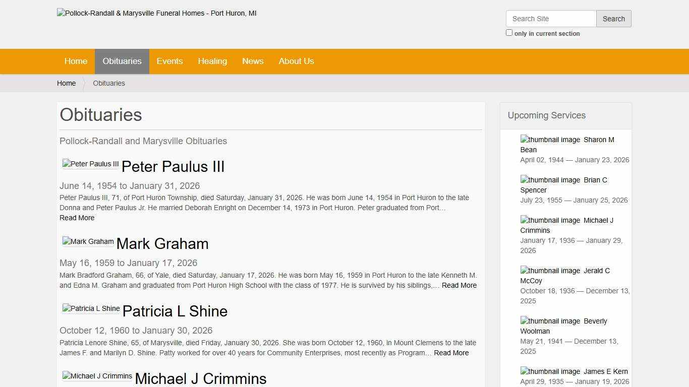 Obituaries — Pollock-Randall Funeral Home - Port Huron, MI
