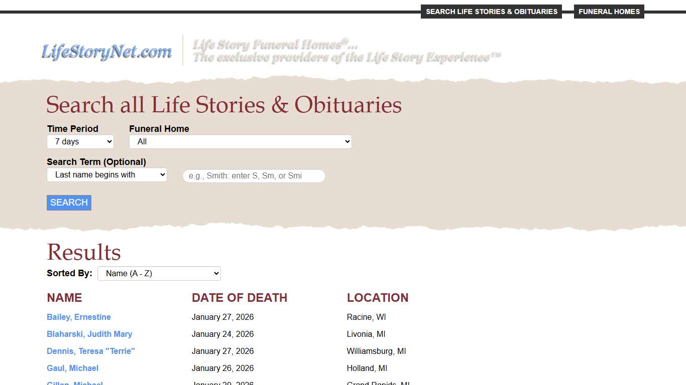 Search Life Stories & Obituaries